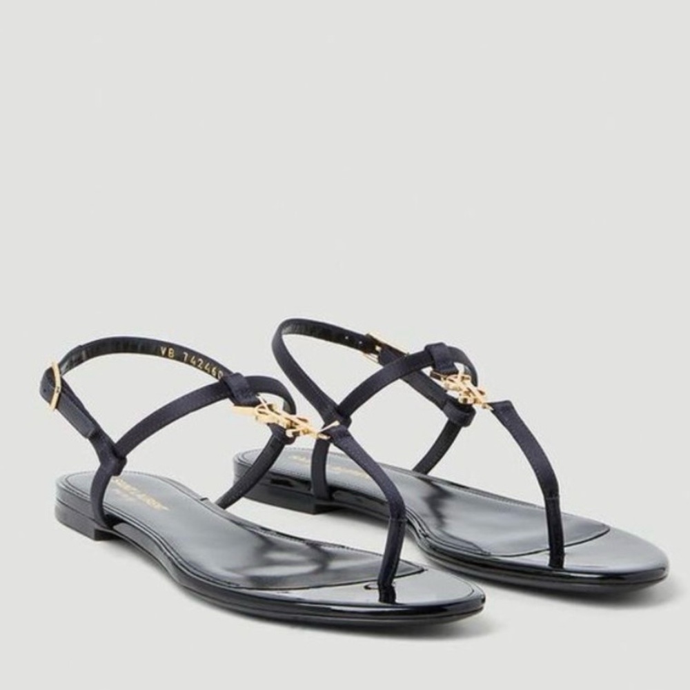 Saint Laurent Cassandra Silk Satin Patriot Navy Sling Back Sandals 36
